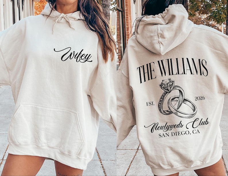 Custom Bride Sweatshirt, Engagement Gift For Bride, Personalize Wifey Hubby Shirt, Bridal Party Shirt, Honeymoon Shirt,New Wife Wedding Gift Bild 1