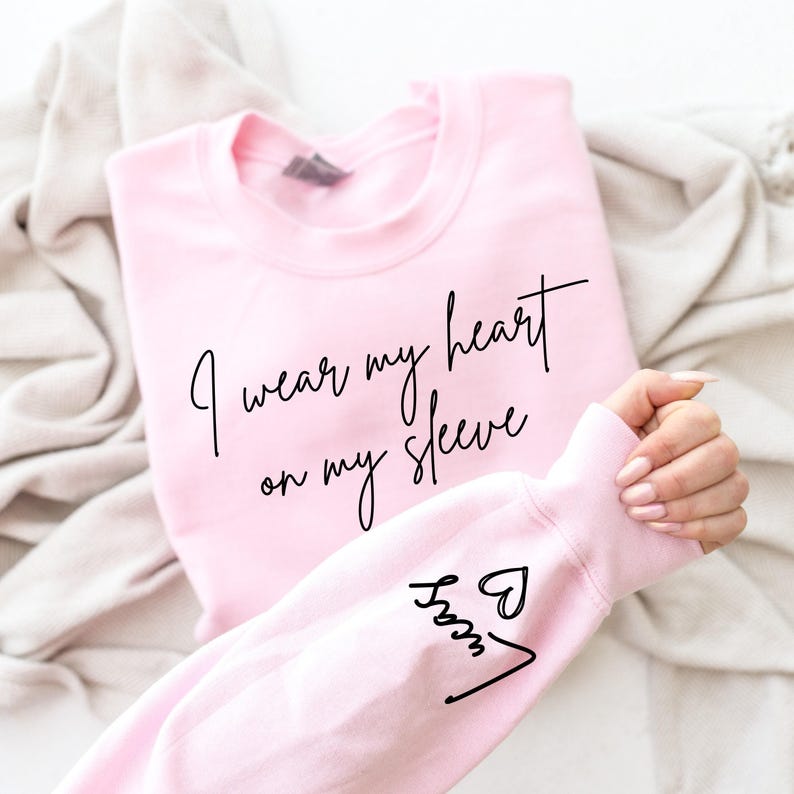 I Wear My Heart On My Sleeve Sweatshirt for Mothers Day, Custom Mama Sweatshirt with Kids Name on Sleeve, Mother Day Gift for Mom, Mom Gift image 5