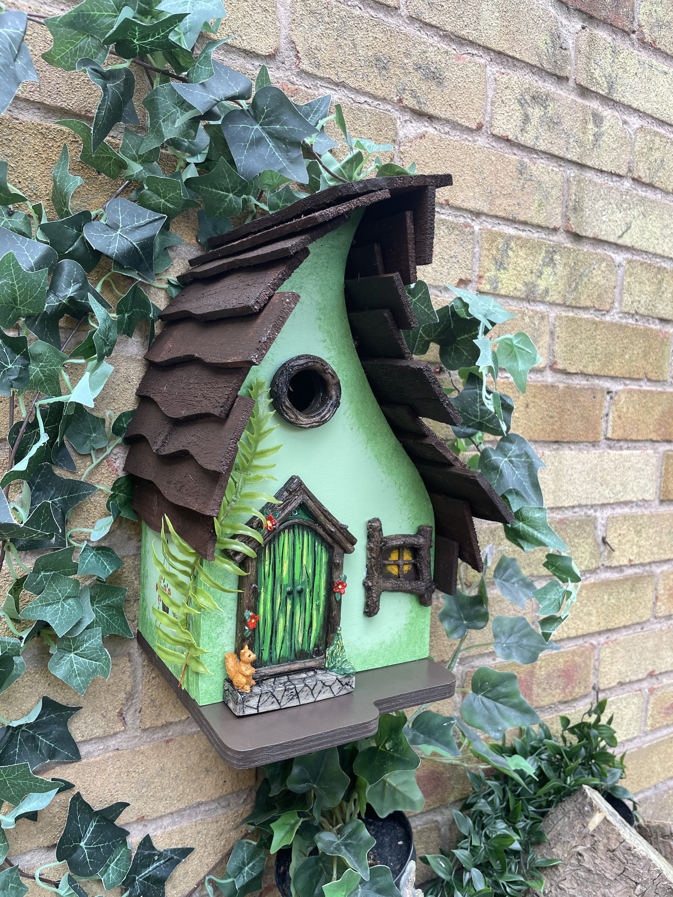 Green Fairy House Styled Birdhouse, Nesting Box, Hand ...
