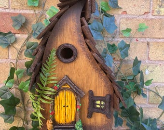 Whimsical Wooden Fairy Birdhouse, Rustic Garden Decor
