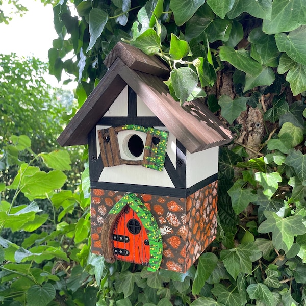 Hand Painted Bird house. Whimsical Birdhouse, Fairy Garden Decor