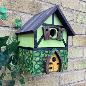 Hand painted cottage style bird house.  Wooden bird house garden decoration,  lovely birthday gift for mum and dad, quirky bird shelter.