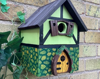 Hand painted cottage style bird house.  Wooden bird house garden decoration,  lovely birthday gift for mum and dad, quirky bird shelter.