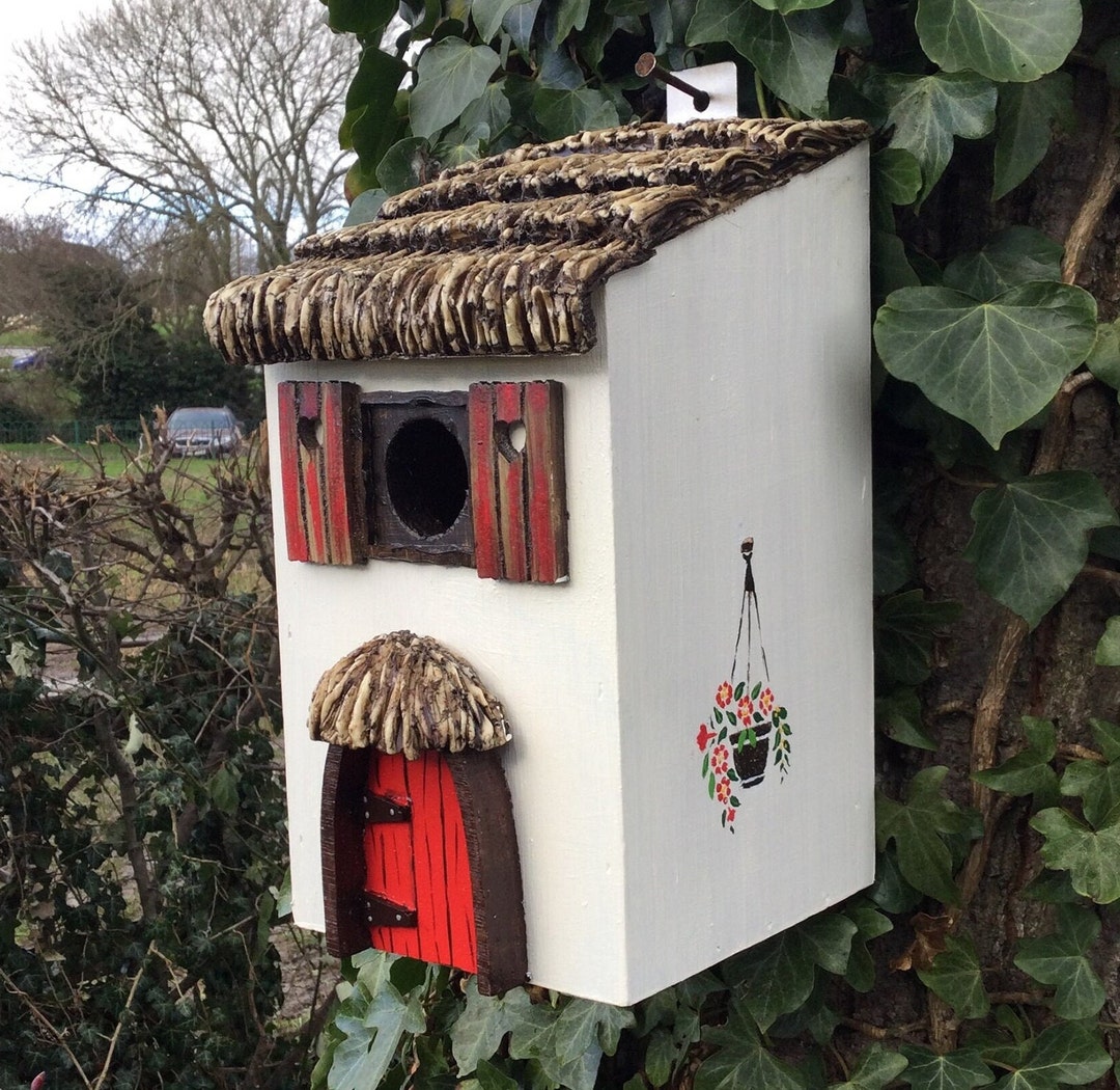 Handmade Cottage Bird Box With Thatch Roof, Owl & Fox Design - Etsy
