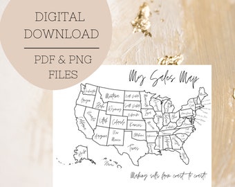 Sales Map Tracker | Minimalistic sales map | Business Sales Map | US USA Sales Map | My Sales Map | Sales Tracker | Goal Map | Etsy Sale Map