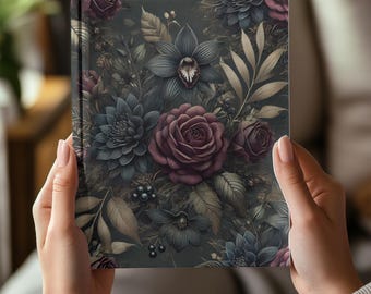 Journal à couverture rigide floral foncé, cadeau de cahier mat pour écrivains, journal intime botanique noir, journal gothique élégant