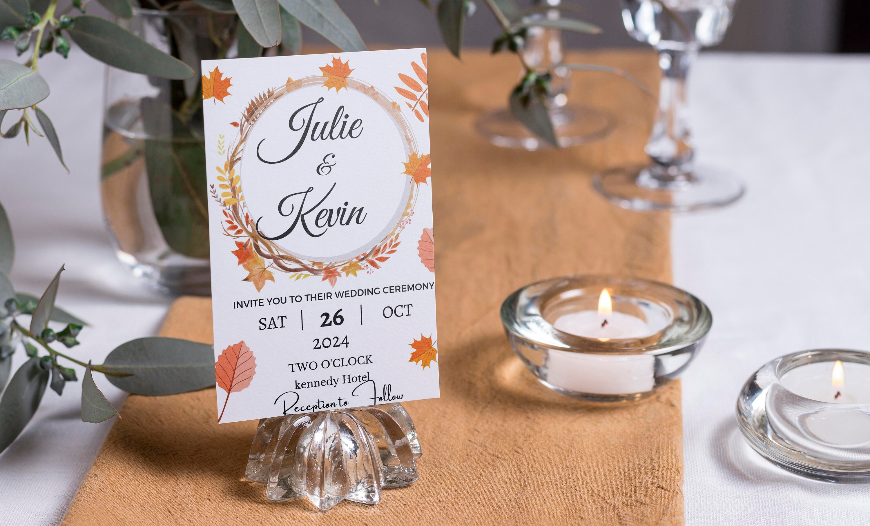 Rustic Fall Wedding Invitation Template Autumn Leaves and Greenery Download Editable Invite Printable Marriage Boho Wedding
