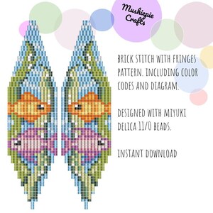Beaded earrings pattern pdf - brick stitch earrings - fringe earrings - under the sea earrings
