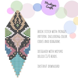 Beaded earrings pattern pdf - brick stitch earrings - fringe earrings - Cleopatra scarabs earrings