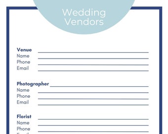 Wedding Vendor Contact Template