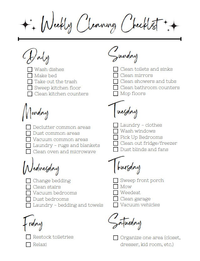 Weekly/daily Cleaning Checklist - Etsy