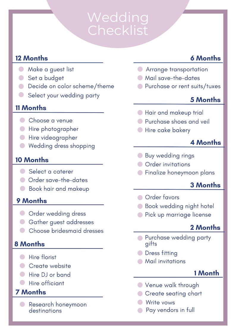 Wedding Planning Checklist Pink - Etsy