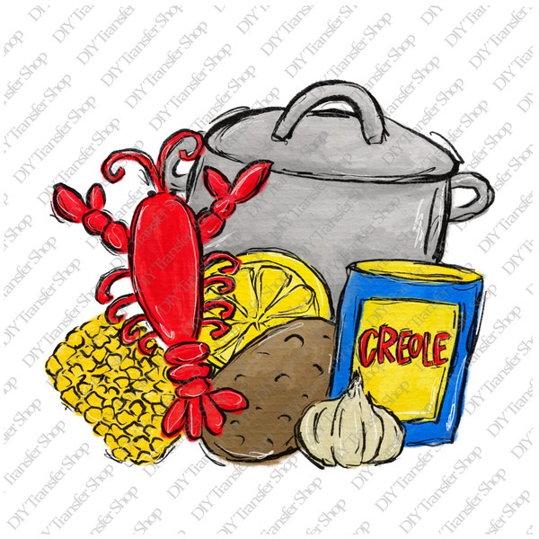 Crawfish Creole Boil Sublimation Transfer | Cajun Transfer Heat Press | Ready to Press Transfer