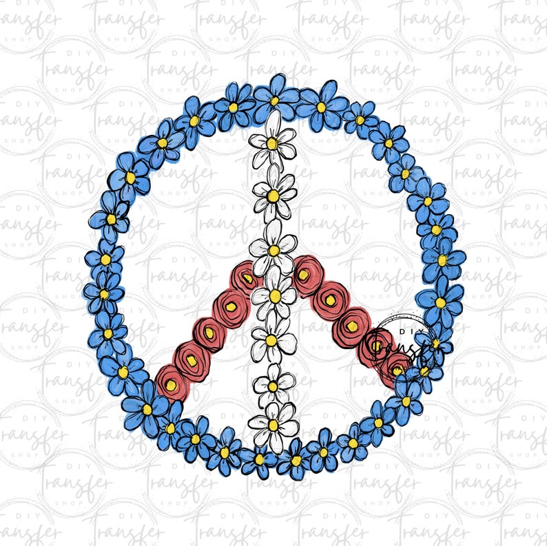 Sublimation Transfer Floral Red White and Blue Peace Sign Etsy