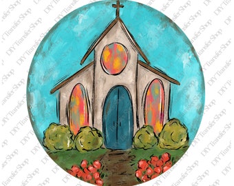 Watercolor Church Sublimation Transfer | Stain Glass Windows | Heat Press | Ready to Press Transfer