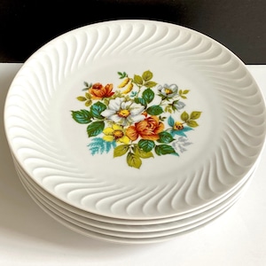 Vintage Bareuther Waldsassen Floral 7&quot; Salad Plates, Set of 6, Bavaria Germany