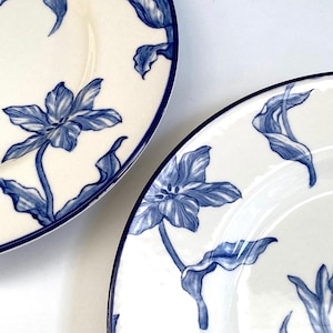 Royal Stafford Tulipa Blue Trim Salad Plates, Set of 2, White Plates,  Blue Tulips & Leaves, Blue Trim, Fine Earthenware, Made in England