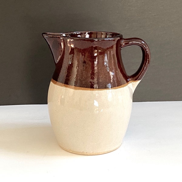 Roseville Pottery Pitcher, Beige & Brown, 32 Oz Jug, Modern Rustic Décor, Made in USA