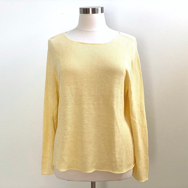 Eileen Fisher Yellow Pullover Sweater, Scoop Neck, Size 1X, 100% Linen, Long Sleeves