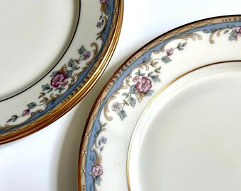 Lenox Southern Vista Bread Plates (Set of 4): Floral, Blue Edge, Gold Trim