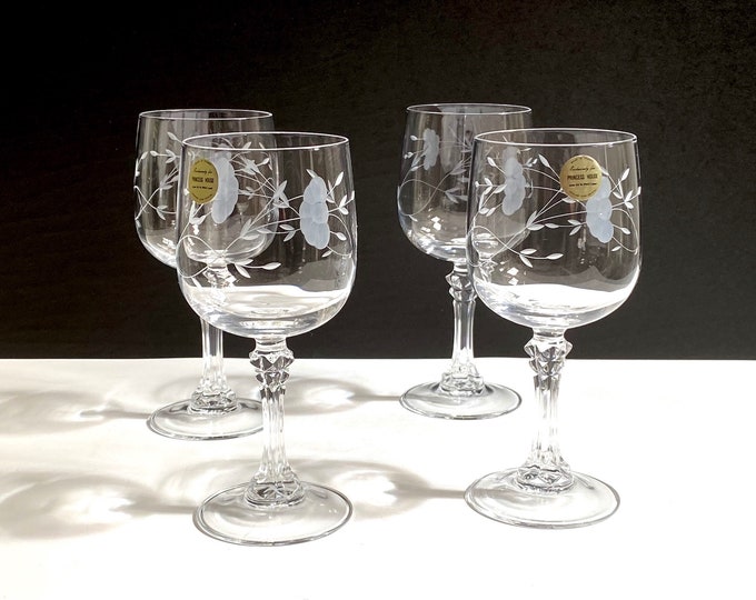 Princess House Crystal Goblets, Set of 4, Bordeaux Clear, 11 Oz Water