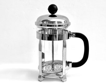 BonJour Monet French Press, Stainless Steel with Glass Carafe, 26 Fluid Oz, 3 to 4 Cups, Black Handle