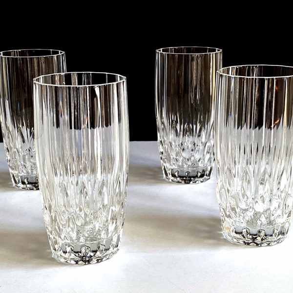 Cristal D'Arques Bretagne Crystal Highball Glasses, Set of 4, Vertical Cuts, Star Cut Base, 8 Oz Crystal Tumblers