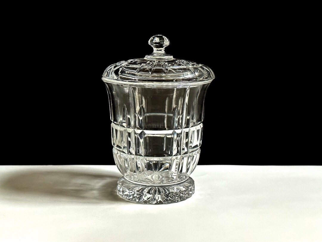 Bombay Crystal Jam Jar, Vertical Cuts, Lidded Condiment Jar, Crystal