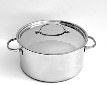 Vintage Cuisinart Professional 6 Qt Stainless Steel Stock Pot, Stainless Steel Cover with Riveted Handle