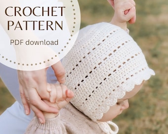 CROCHET PATTERN - The Enessa Bonnet | PDF download | cotton baby bonnet | crochet bonnet pattern | 7 sizes