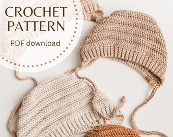 CROCHET PATTERN - Classic Ribbed Bonnet | PDF download | cotton baby bonnet | crochet bonnet pattern | 7 sizes