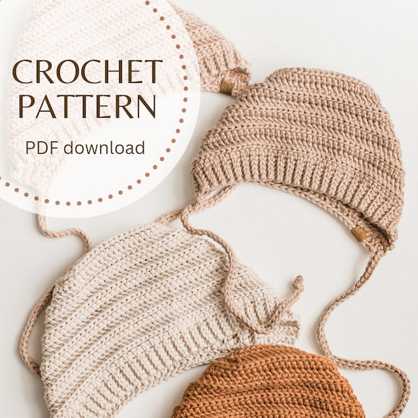 CROCHET PATTERN - Classic Ribbed Bonnet | PDF download | cotton baby bonnet | crochet bonnet pattern | 7 sizes