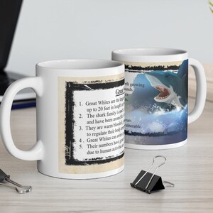 Great White Shark Fun Fact Ceramic Mug 11oz, shark gift, great white mug, fun fact mug, sea gift, shark mug, cool gift, gift for son, sea