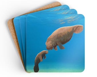 Manatee-underläggsset, kustnära sjöliv dricksglas