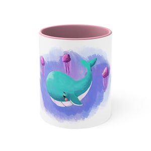 Baby Whale Mug 11oz, Cute mug, Little animals, Baby Jellyfish Mug, Coffee Lover Mug, Tea Lover Mug, Cutesy Gift, Pink gift, Whale surprise