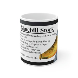 Shoebill Stork Fun Fact Mug 11oz, Bird Lover, Gifts, Birds, Drinking Cups, Birds of African, Living Dinosaur,