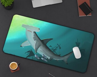 Hammerhead Shark Desk Mat, Ocean Desk Pad, Marine Mouse Pad, Underwater, Sea Life Table Protector