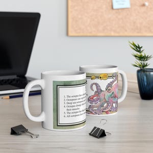 Octopus Fun Fact Mug - Unique Sea Creature Coffee Cup, Ocean Lover Gift, Marine Biology Teacher Present, Underwater Animal Drinkware,