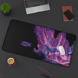 Looking for a Snack Octopus Negative Design Desk Mat, Ocean Creature Work Desk Accessory, Sea Monster Mouse Pad, Unique Nautical Gaming Pad