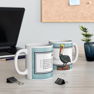 Pelican Fun Facts Mug 11 oz., Bird gifts, Birds of Florida, Beach Decor, Collectors Mugs, Cool Gift Ideas, Bird lovers, Wildlife, Lighthouse