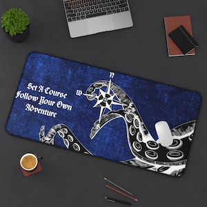 Set a Course Octopus Desk Mat, Nautical Mouse Pad, Sea Creature Office Decor, Ocean Theme Desk Accessory, Underwater Work Space Protector
