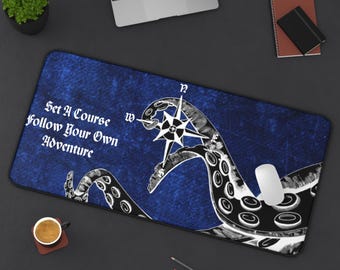 Set a Course Octopus Desk Mat, Nautical Mouse Pad, Sea Creature Office Decor, Ocean Theme Desk Accessory, Underwater Work Space Protector