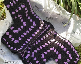 Handmade Crochet Baby Sweater 12 Months - Premium Purple and Black Yarn - High Quality