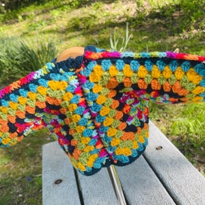 Handmade Crochet Baby Sweater Kaleidoscope Inspired Shades of Blue, Yellow, Green, Orange & Rainbow Stitching High-Quality Yarn image 6