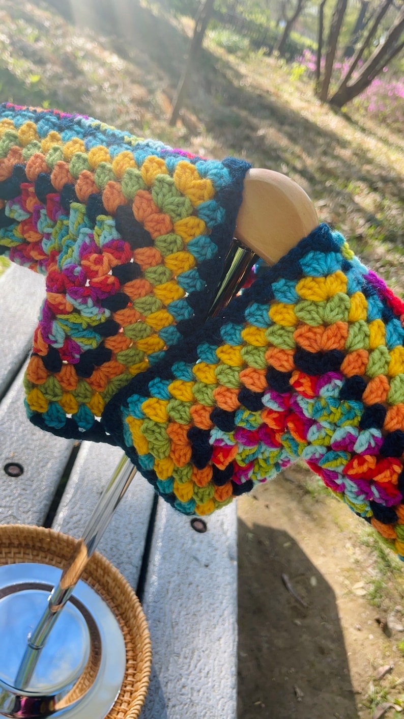 Handmade Crochet Baby Sweater Kaleidoscope Inspired Shades of Blue, Yellow, Green, Orange & Rainbow Stitching High-Quality Yarn image 4