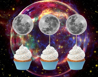 Handmade Full Moon Cupcake Toppers Set - Perfect for Space Parties and Zodiac-Themed Events - High-Quality Non-Toxic Materials