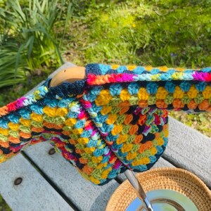 Handmade Crochet Baby Sweater Kaleidoscope Inspired Shades of Blue, Yellow, Green, Orange & Rainbow Stitching High-Quality Yarn image 8