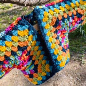 Handmade Crochet Baby Sweater Kaleidoscope Inspired Shades of Blue, Yellow, Green, Orange & Rainbow Stitching High-Quality Yarn image 9