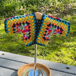 Handmade Crochet Baby Sweater Kaleidoscope Inspired Shades of Blue, Yellow, Green, Orange & Rainbow Stitching High-Quality Yarn image 1