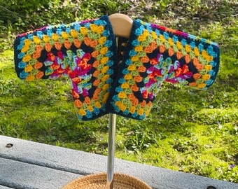 Handmade Crochet Baby Sweater -  Kaleidoscope Inspired - Shades of Blue, Yellow, Green, Orange & Rainbow Stitching - High-Quality Yarn